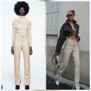 ❤️ ZARA HIGH RISE STRAIGHT LEG VEGAN LEATHER PANTS W/ VENTED HEM, 4 (27)